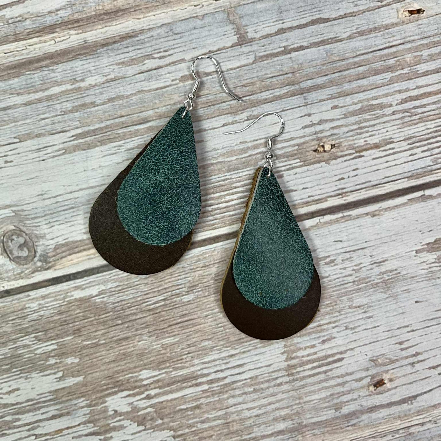 LAYERED TEARDROP LEATHER EARRINGS