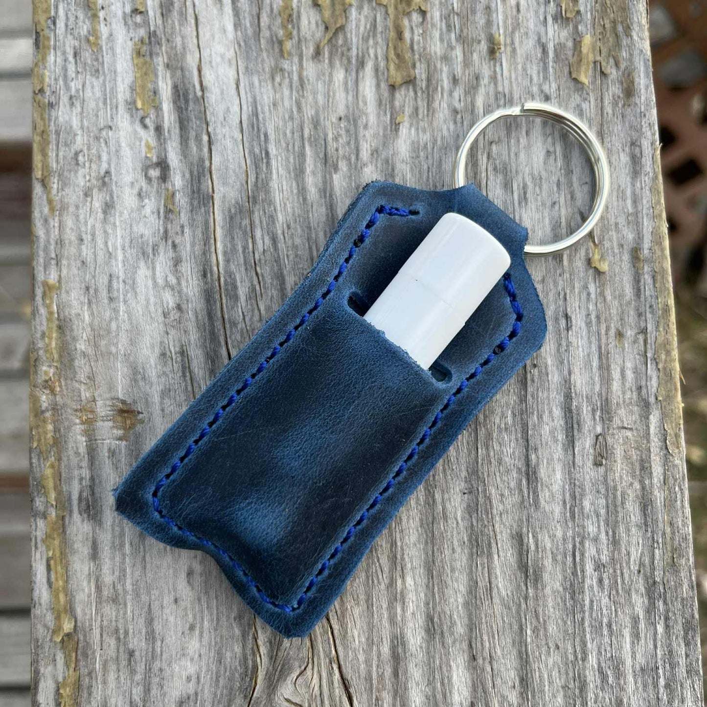 LEATHER KEYRING CHAPSTICK HOLDER