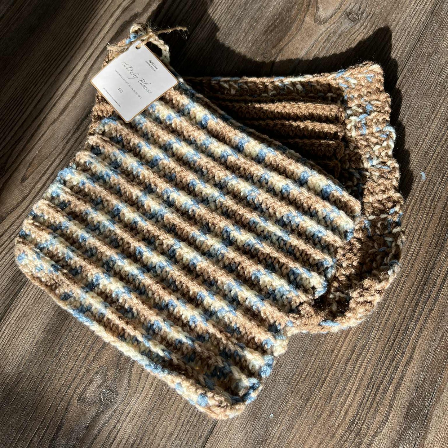 CROCHET POT HOLDERS | DUSTY BLUE SET OF 3