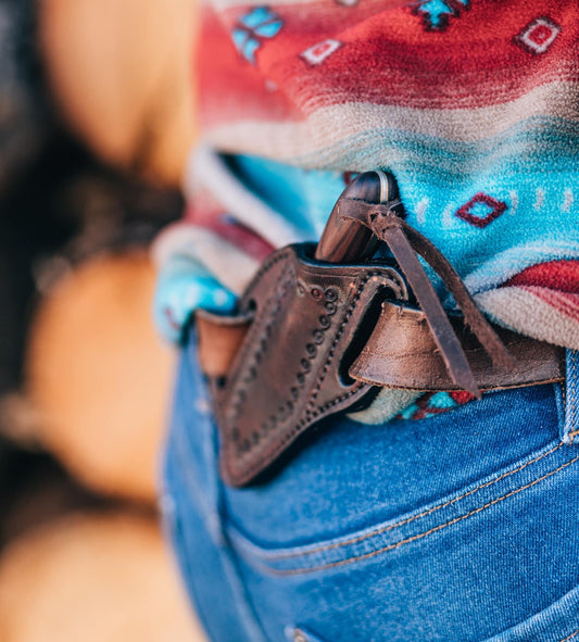 LEATHER PANCAKE KNIFE SHEATH - SMALL FIXED BLADE | CUSTOM ORDER