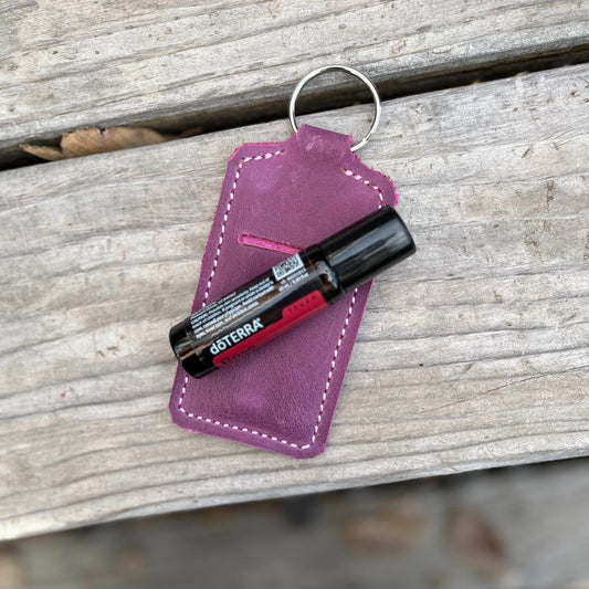 LEATHER ROLL-ON ESSENTIAL OIL KEYRING HOLDERS
