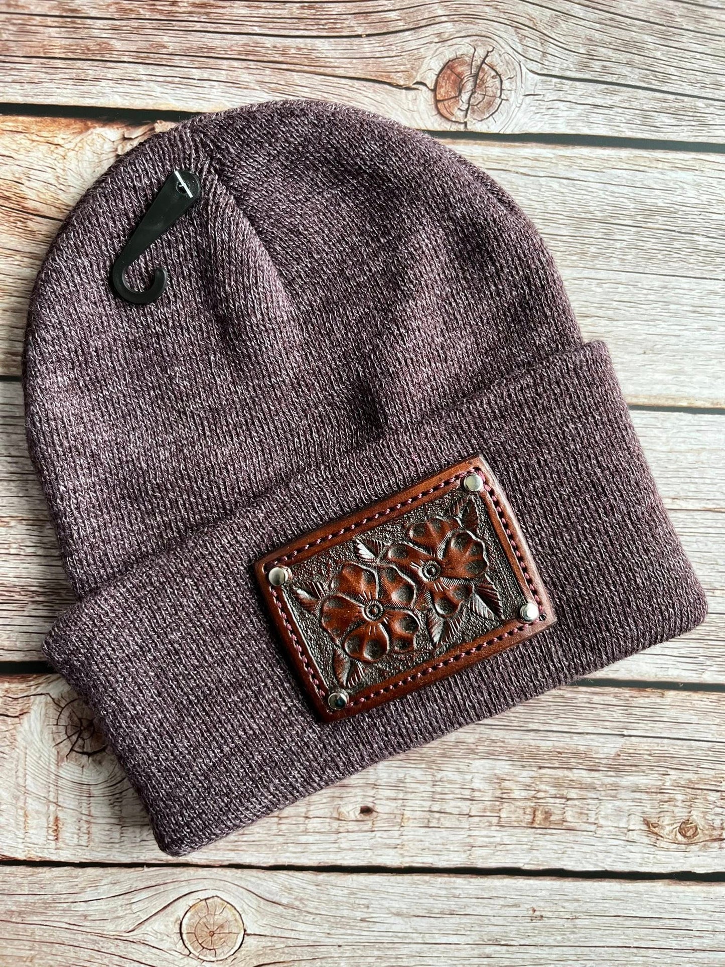 HAND TOOLED LEATHER PATCH BEANIE | MULTIPLE OPTIONS