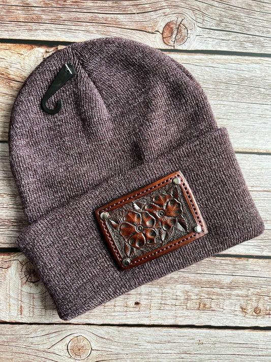 HAND TOOLED LEATHER PATCH BEANIE | MULTIPLE OPTIONS