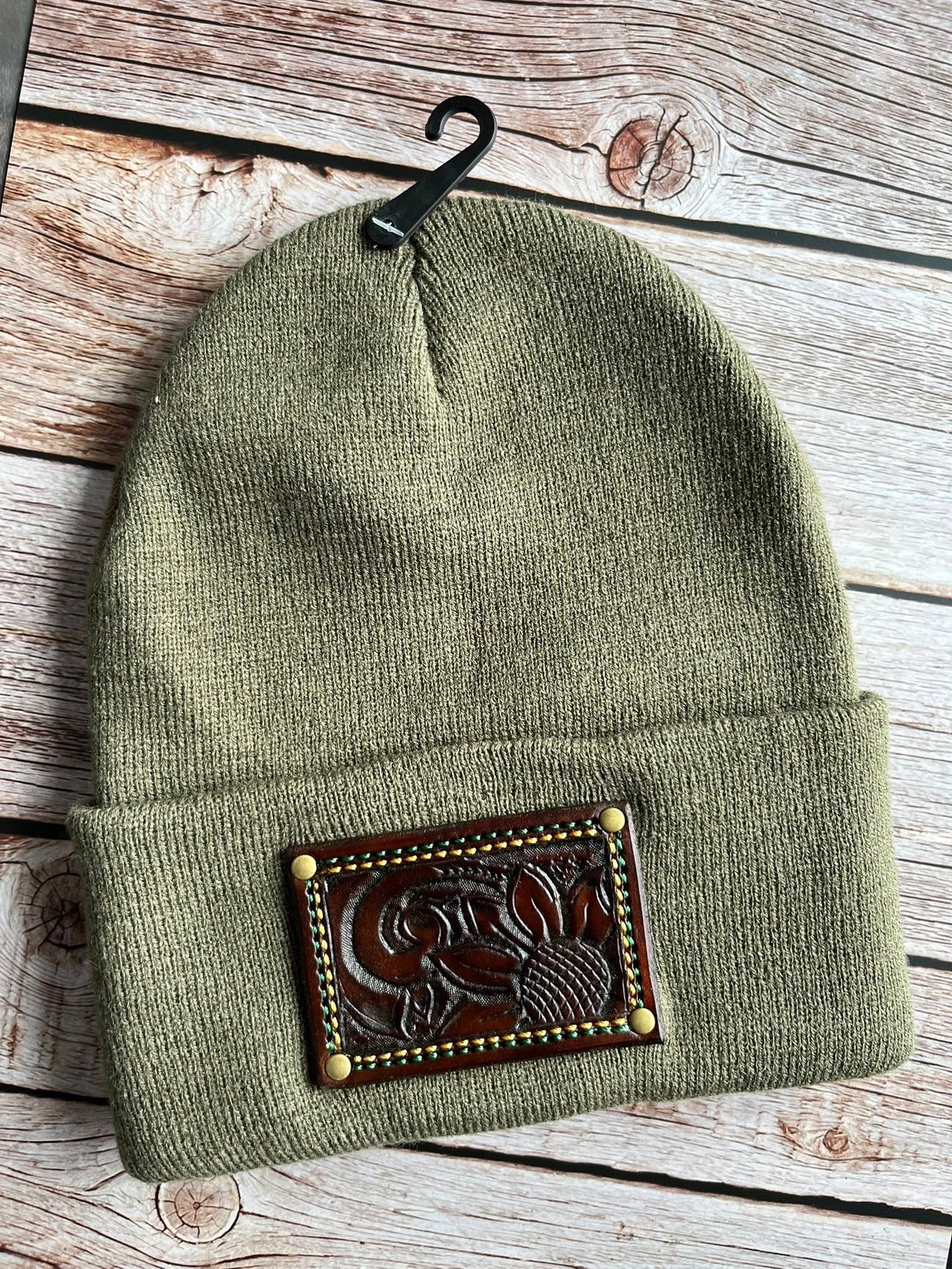 HAND TOOLED LEATHER PATCH BEANIE | MULTIPLE OPTIONS