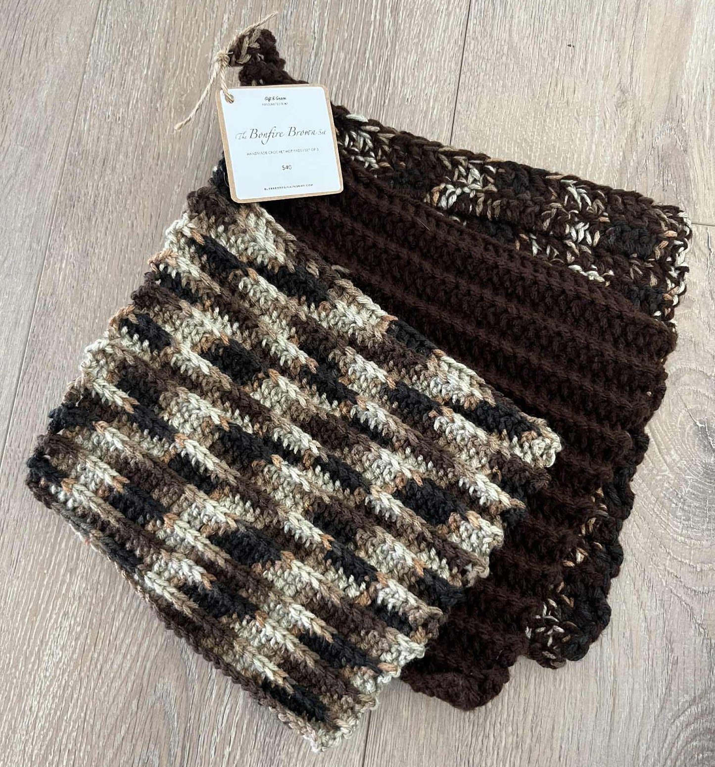 CROCHET POT HOLDERS | BONFIRE BROWN SET OF 3
