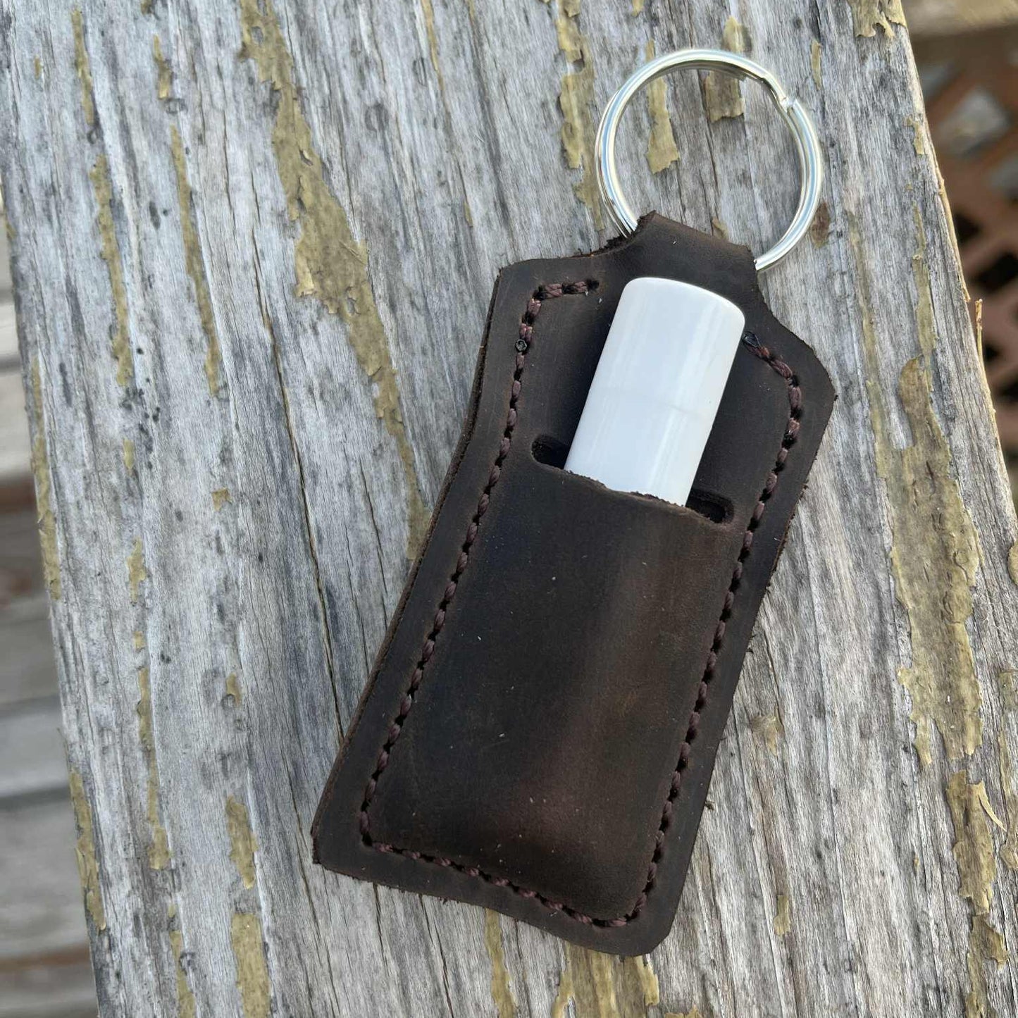 LEATHER KEYRING CHAPSTICK HOLDER