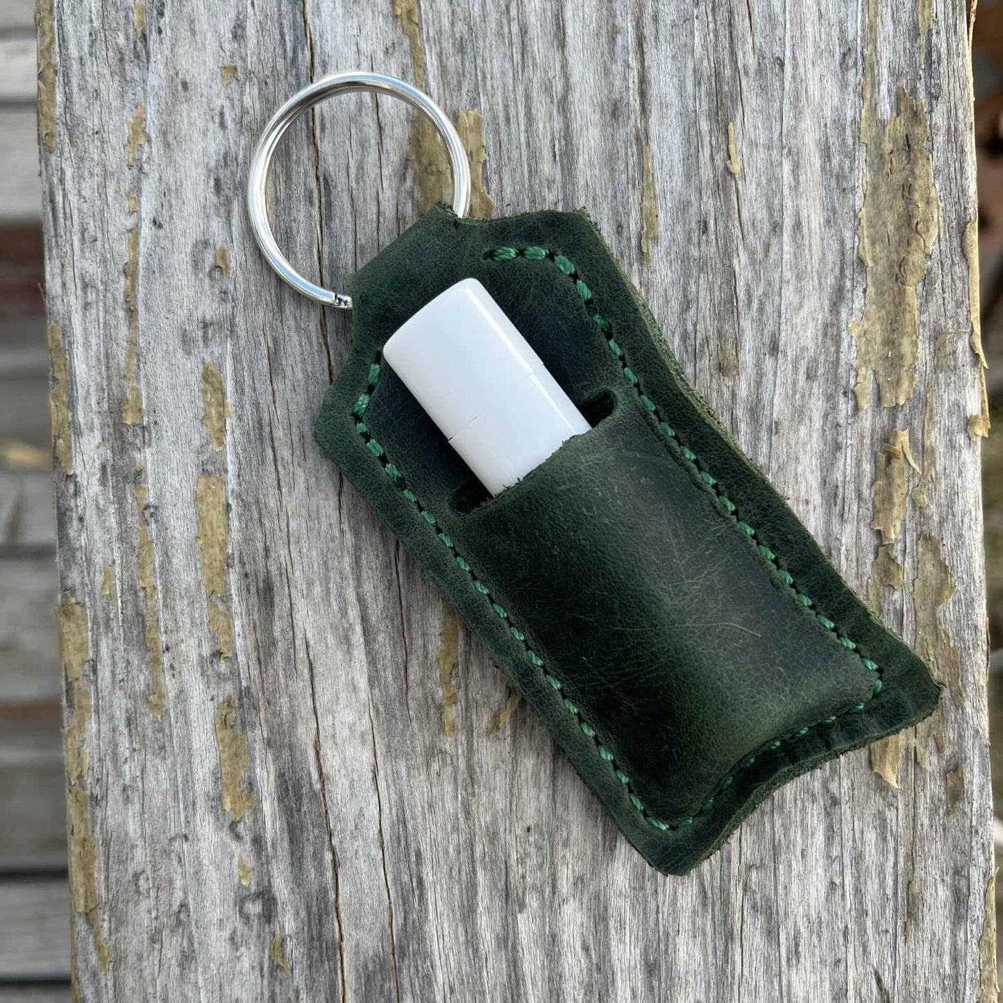 LEATHER KEYRING CHAPSTICK HOLDER