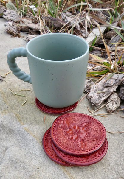 LEATHER COASTER SET | WILD ROSE