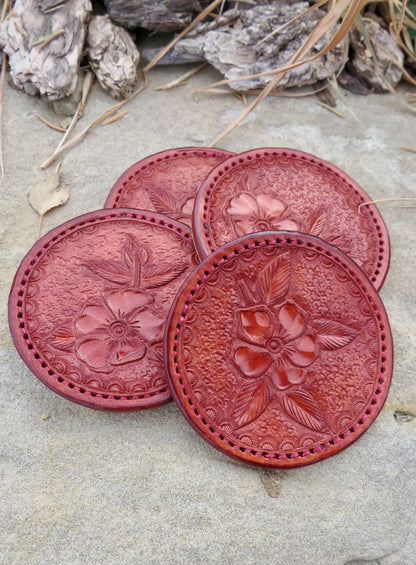 LEATHER COASTER SET | WILD ROSE