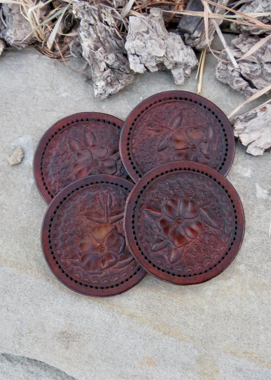 LEATHER COASTER SET | WILD ROSE