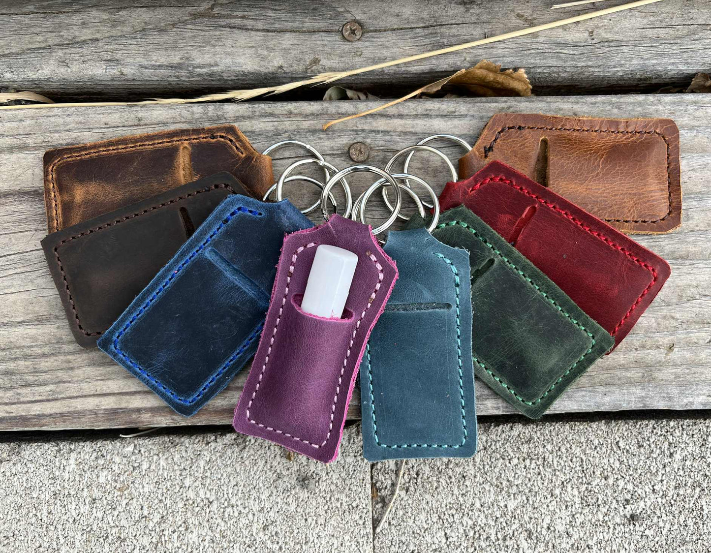 LEATHER KEYRING CHAPSTICK HOLDER