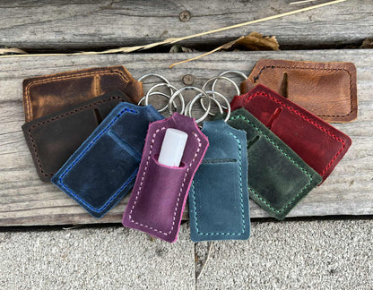 LEATHER KEYRING CHAPSTICK HOLDER
