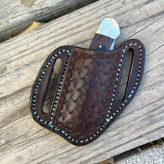 LEATHER KNIFE + SHEATH SET | BASKETWEAVE