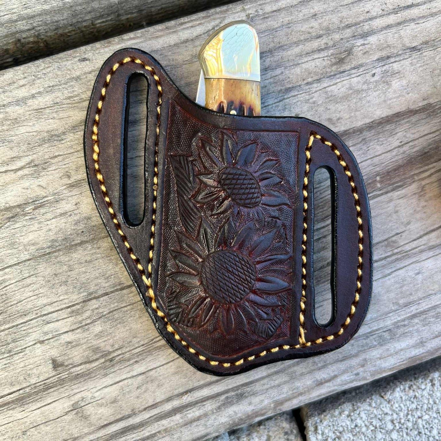 LEATHER KNIFE + SHEATH SET | SUNFLOWER