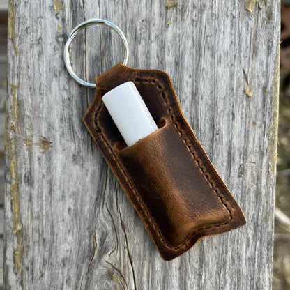LEATHER KEYRING CHAPSTICK HOLDER