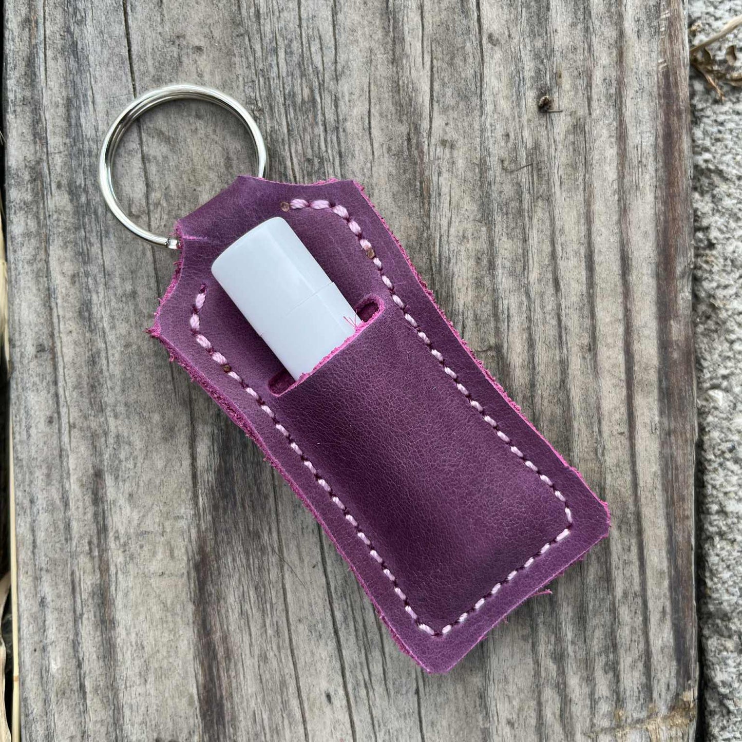 LEATHER KEYRING CHAPSTICK HOLDER