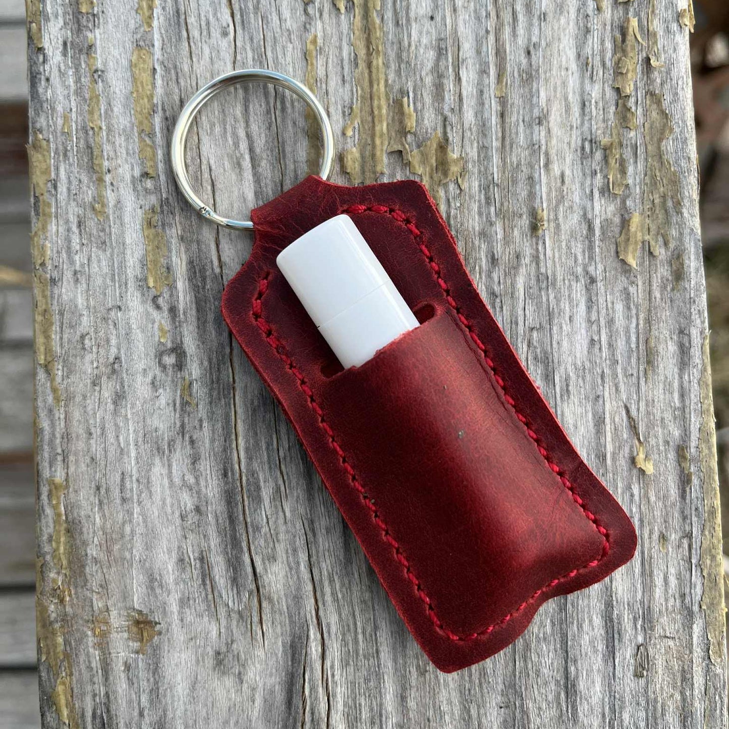 LEATHER KEYRING CHAPSTICK HOLDER