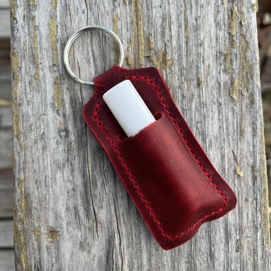 LEATHER KEYRING CHAPSTICK HOLDER