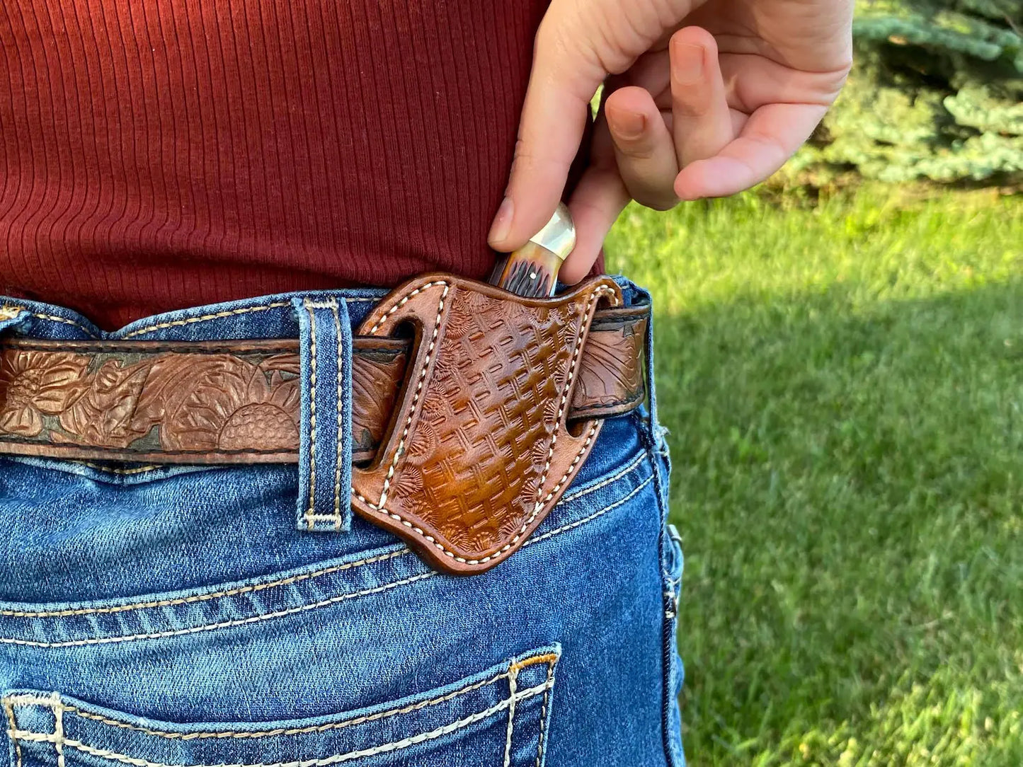 LEATHER PANCAKE KNIFE SHEATH - SMALL FOLDED KNIFE | CUSTOM ORDER