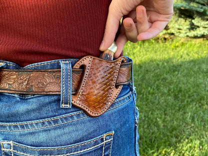 LEATHER PANCAKE KNIFE SHEATH - SMALL FOLDED KNIFE | CUSTOM ORDER