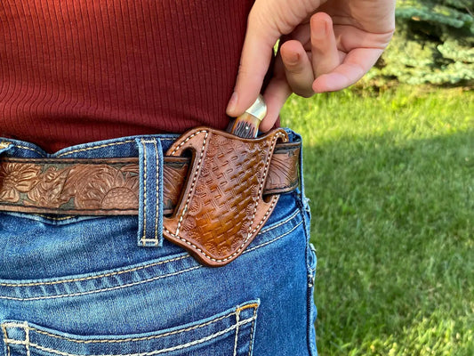 LEATHER PANCAKE KNIFE SHEATH - SMALL FOLDED KNIFE | CUSTOM ORDER