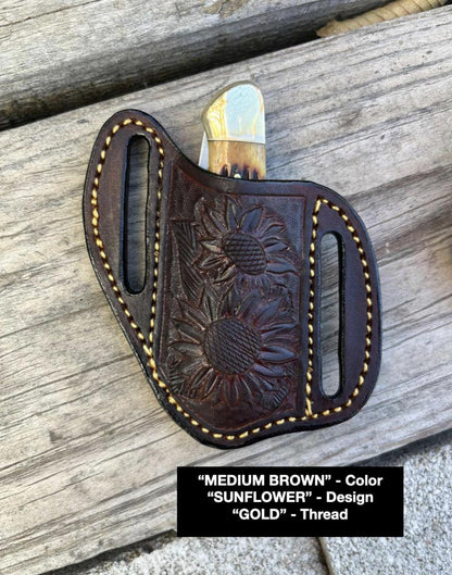 LEATHER PANCAKE KNIFE SHEATH - SMALL FOLDED KNIFE | CUSTOM ORDER